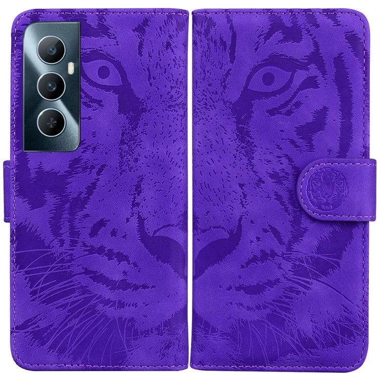 For Realme C65 4G Case PU Leather Tiger Pattern Bookstyle Magnetic Clasp Protective Cover