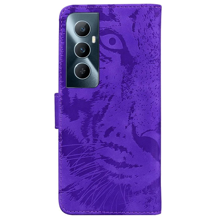 For Realme C65 4G Case PU Leather Tiger Pattern Bookstyle Magnetic Clasp Protective Cover