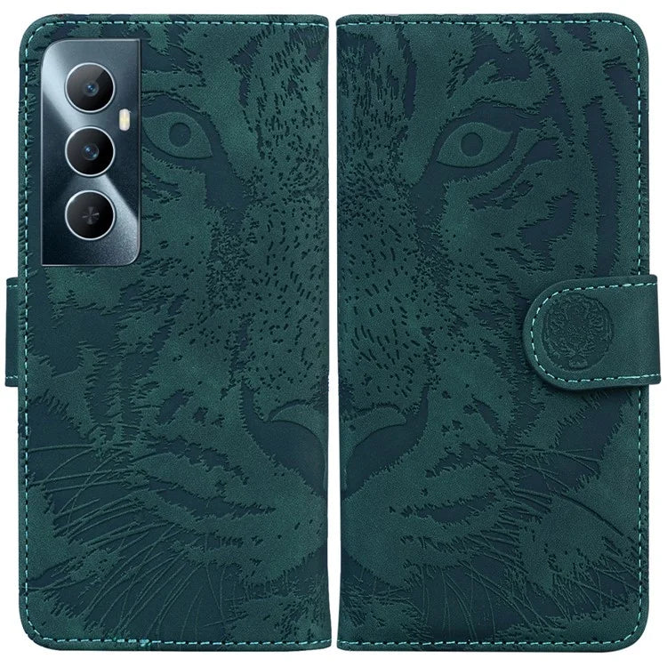 For Realme C65 4G Case PU Leather Tiger Pattern Bookstyle Magnetic Clasp Protective Cover