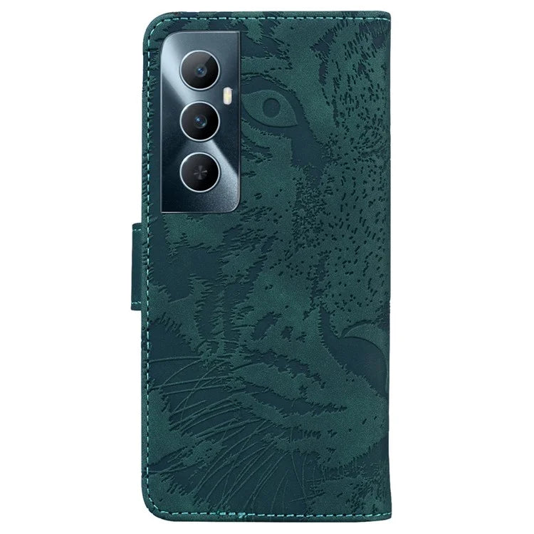 For Realme C65 4G Case PU Leather Tiger Pattern Bookstyle Magnetic Clasp Protective Cover