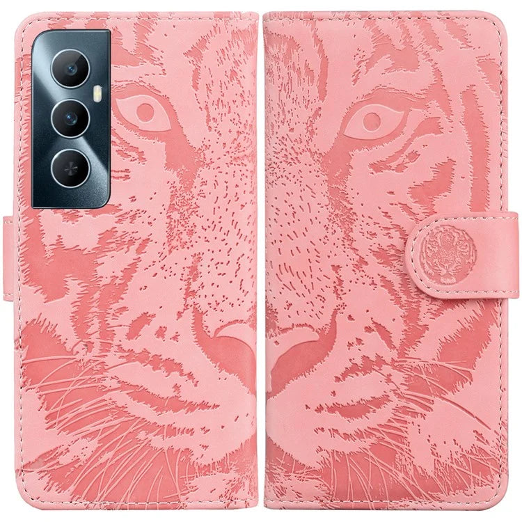 For Realme C65 4G Case PU Leather Tiger Pattern Bookstyle Magnetic Clasp Protective Cover