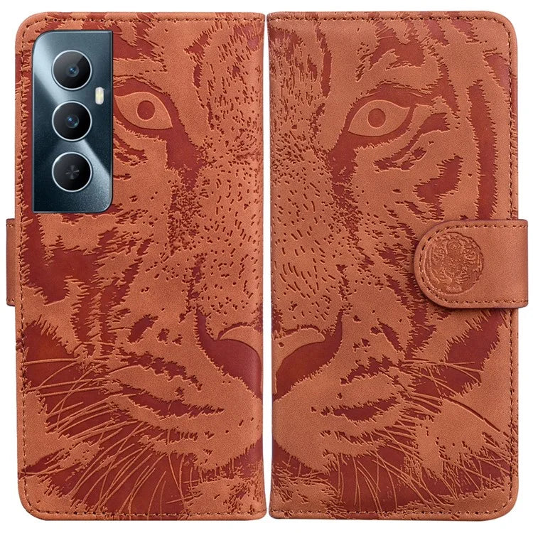 For Realme C65 4G Case PU Leather Tiger Pattern Bookstyle Magnetic Clasp Protective Cover