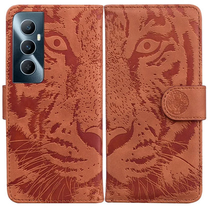 For Realme C65 4G Case PU Leather Tiger Pattern Bookstyle Magnetic Clasp Protective Cover