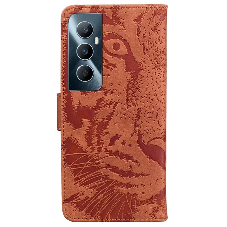 For Realme C65 4G Case PU Leather Tiger Pattern Bookstyle Magnetic Clasp Protective Cover