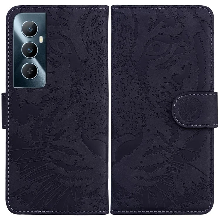 For Realme C65 4G Case PU Leather Tiger Pattern Bookstyle Magnetic Clasp Protective Cover