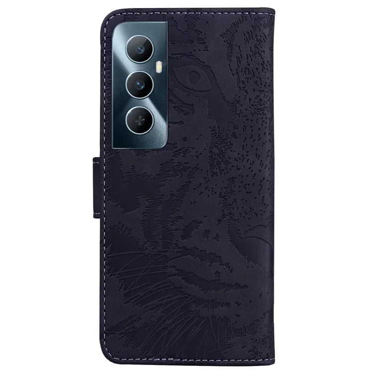For Realme C65 4G Case PU Leather Tiger Pattern Bookstyle Magnetic Clasp Protective Cover