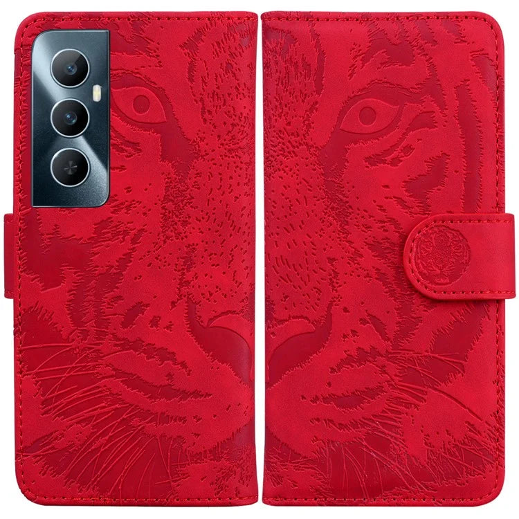 For Realme C65 4G Case PU Leather Tiger Pattern Bookstyle Magnetic Clasp Protective Cover
