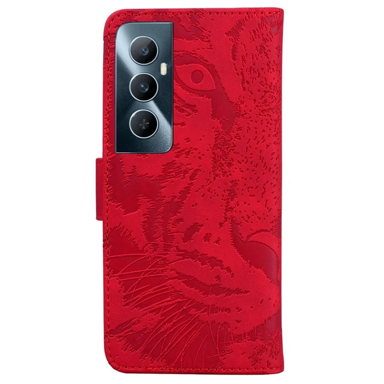 For Realme C65 4G Case PU Leather Tiger Pattern Bookstyle Magnetic Clasp Protective Cover