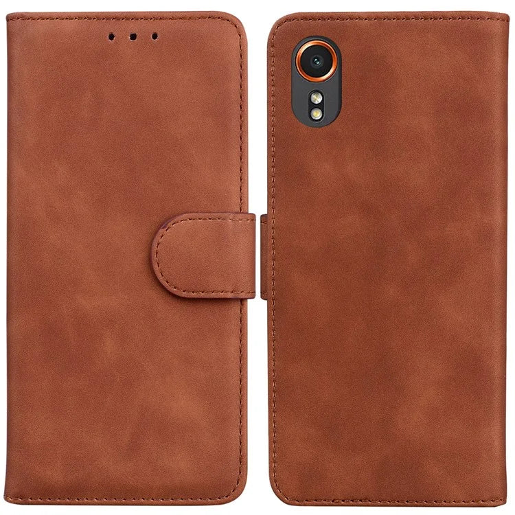 For Samsung Galaxy Xcover7 Case Shockproof Solid Color Leather Flip Phone Cover
