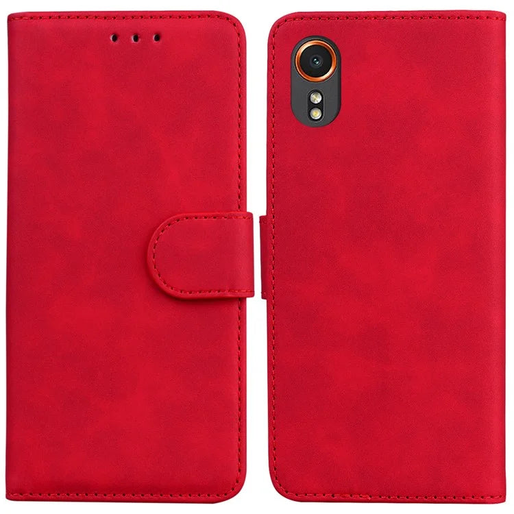 For Samsung Galaxy Xcover7 Case Shockproof Solid Color Leather Flip Phone Cover