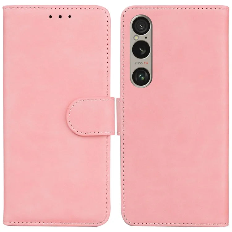 For Sony Xperia 1 VI Case Solid Color Shockproof Cash Pocket Solid Color Leather Phone Cover