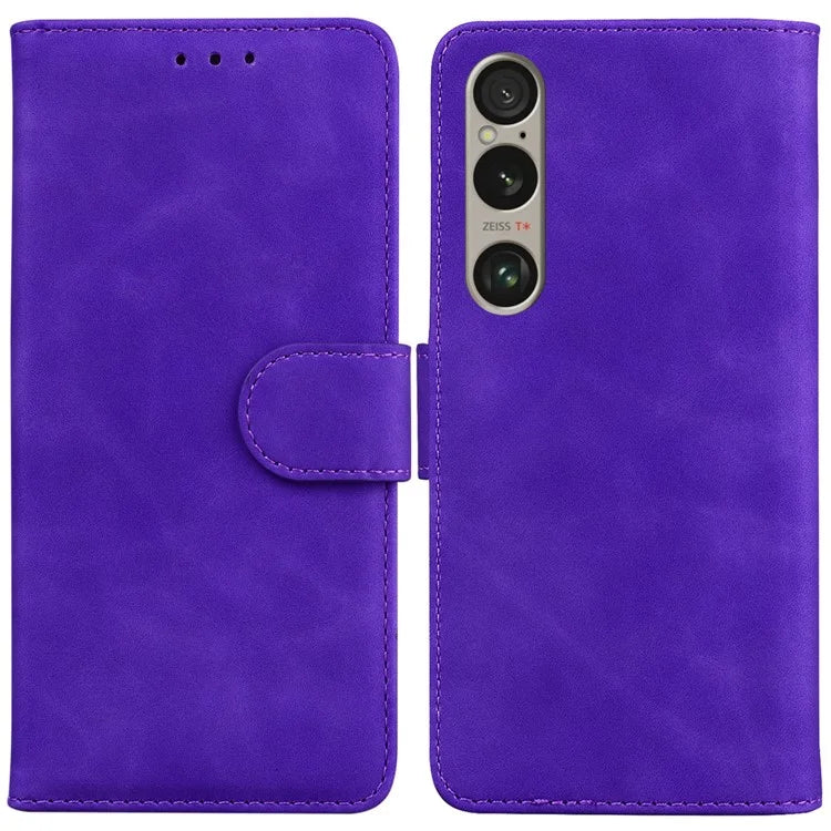 For Sony Xperia 1 VI Case Solid Color Shockproof Cash Pocket Solid Color Leather Phone Cover