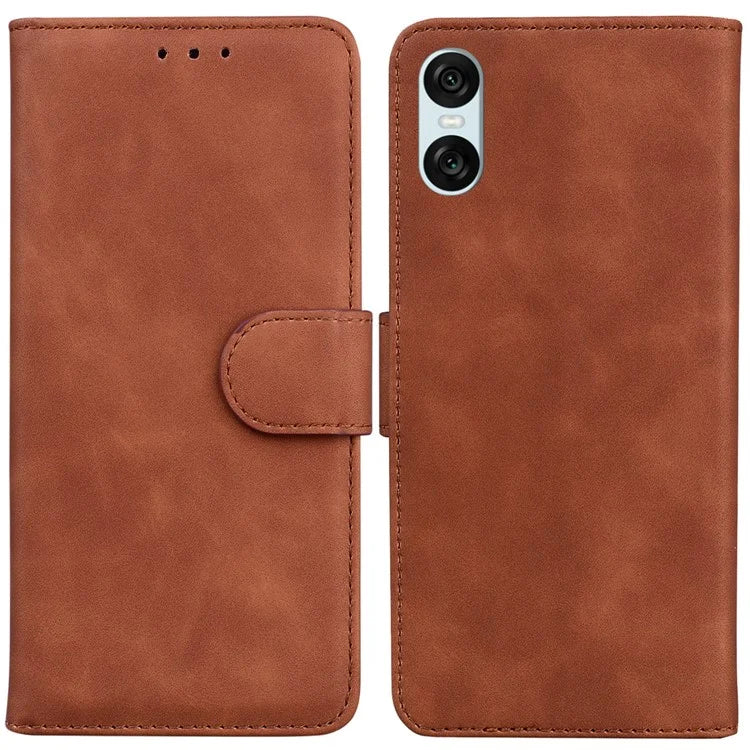 For Sony Xperia 5 VI Case Solid Color Leather Flip Phone Cover with Wallet