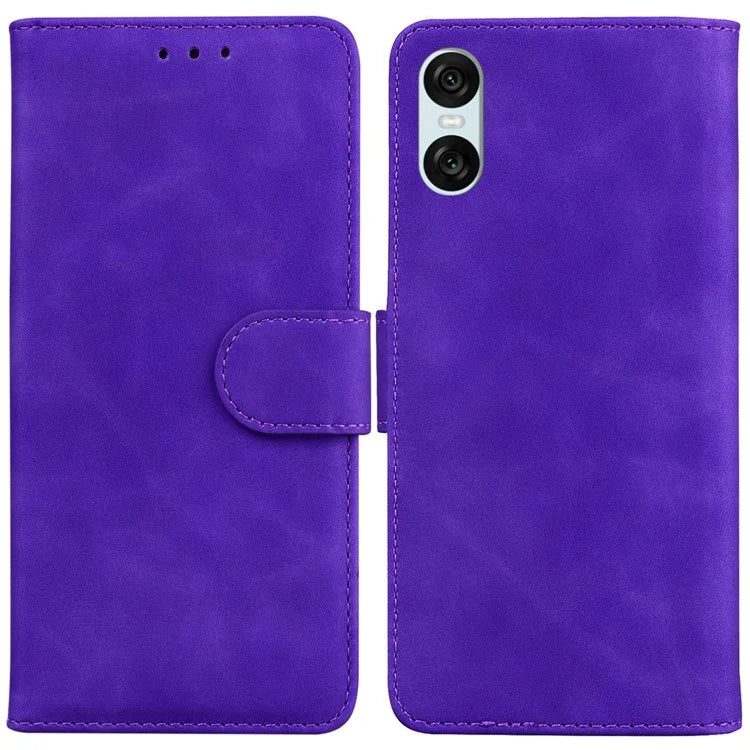 For Sony Xperia 5 VI Case Solid Color Leather Flip Phone Cover with Wallet