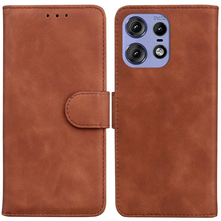 For Motorola Edge 50 Pro 5G Case Anti-Scratch Solid Color Leather Flip Phone Cover
