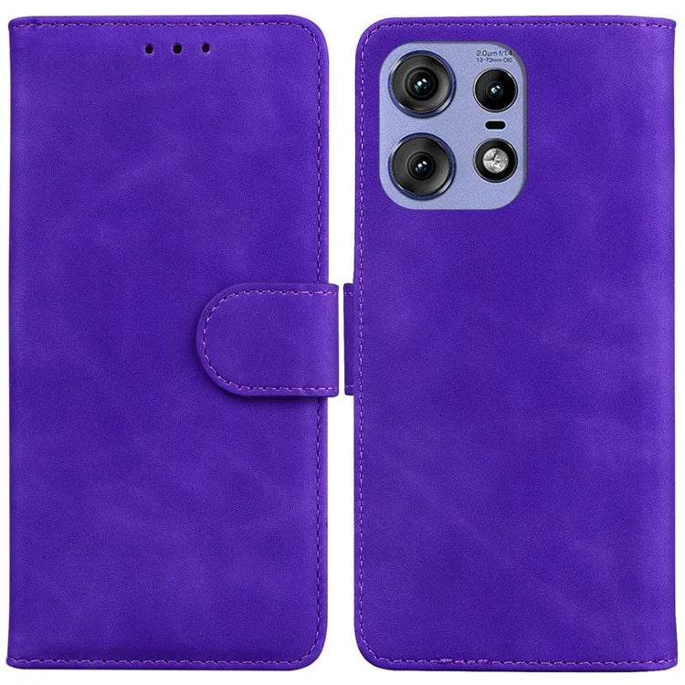 For Motorola Edge 50 Pro 5G Case Anti-Scratch Solid Color Leather Flip Phone Cover
