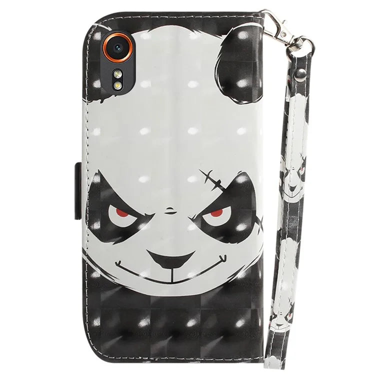 For Samsung Galaxy Xcover7 Wallet Case PU Leather Pattern Print Phone Cover with Strap
