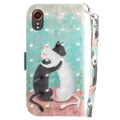 For Samsung Galaxy Xcover7 Wallet Case PU Leather Pattern Print Phone Cover with Strap