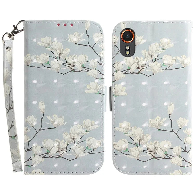 For Samsung Galaxy Xcover7 Wallet Case PU Leather Pattern Print Phone Cover with Strap