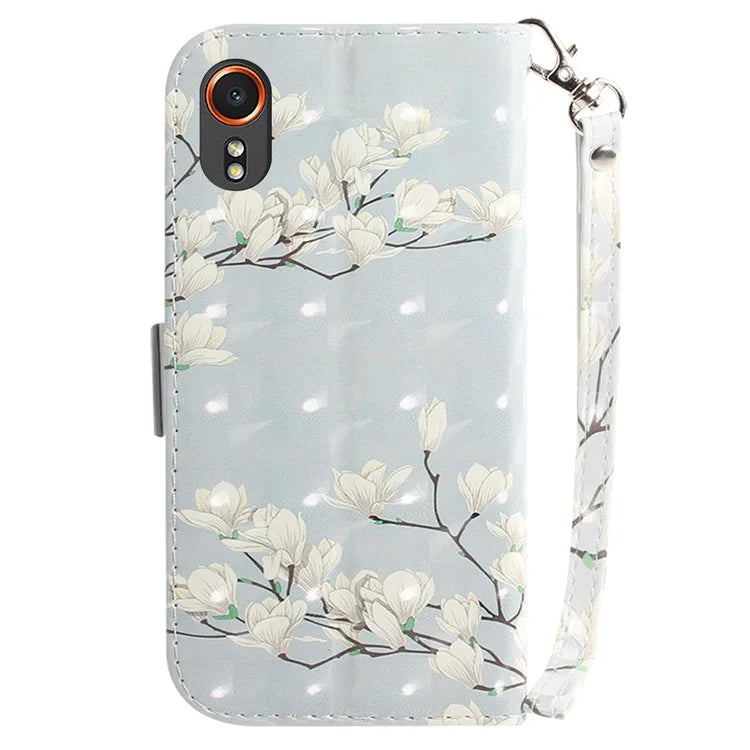 For Samsung Galaxy Xcover7 Wallet Case PU Leather Pattern Print Phone Cover with Strap