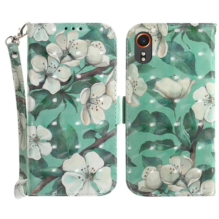 For Samsung Galaxy Xcover7 Wallet Case PU Leather Pattern Print Phone Cover with Strap