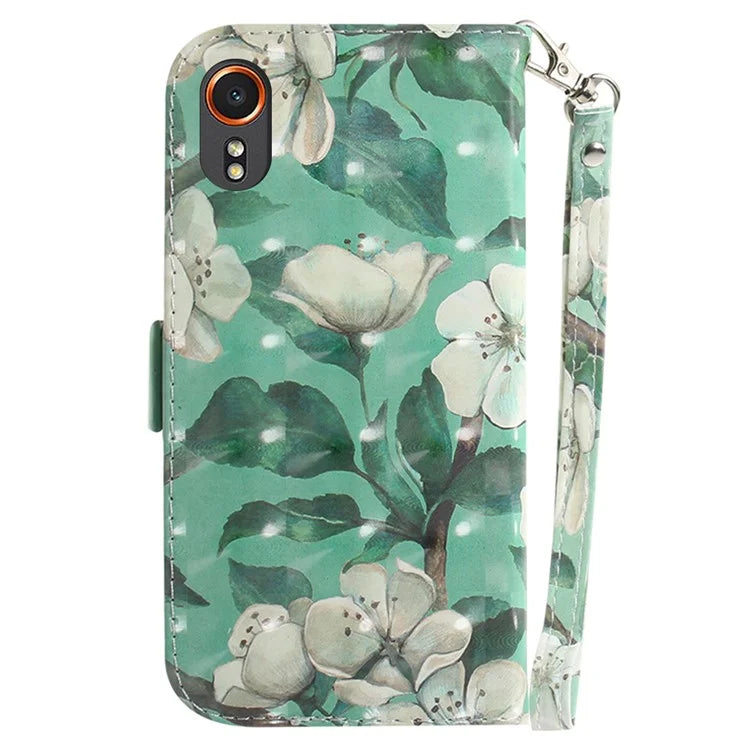 For Samsung Galaxy Xcover7 Wallet Case PU Leather Pattern Print Phone Cover with Strap