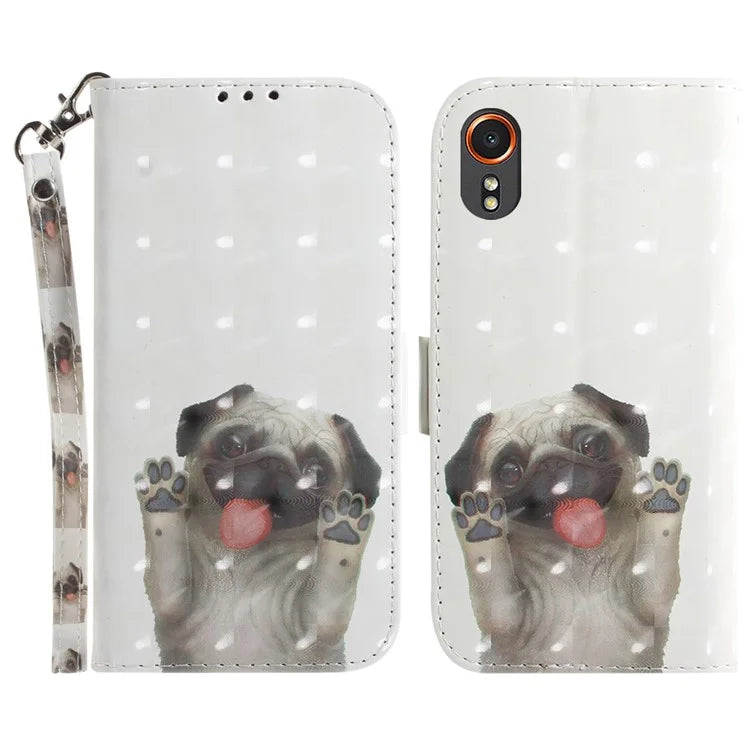 For Samsung Galaxy Xcover7 Wallet Case PU Leather Pattern Print Phone Cover with Strap