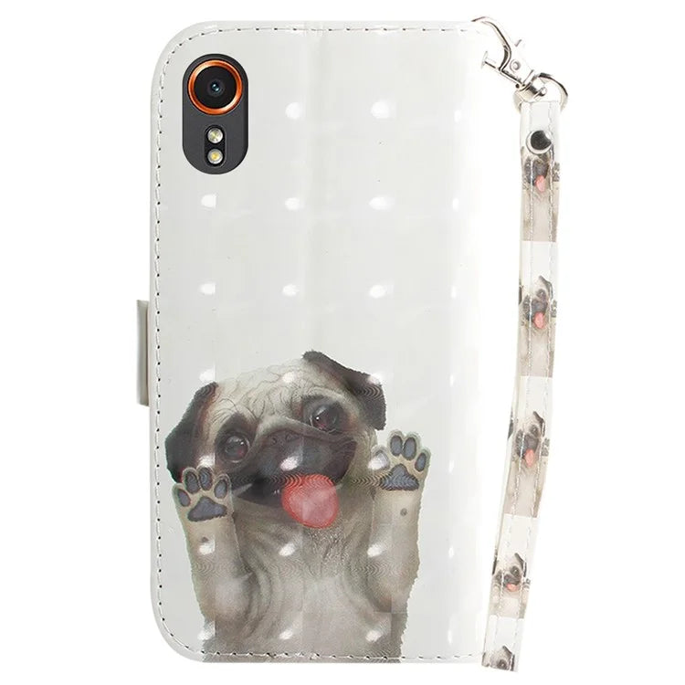 For Samsung Galaxy Xcover7 Wallet Case PU Leather Pattern Print Phone Cover with Strap