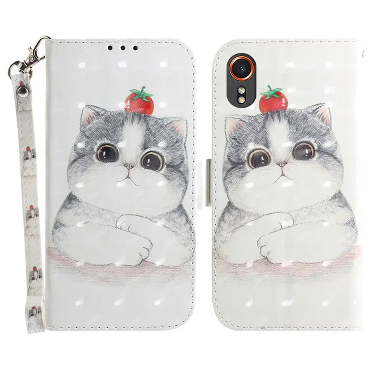 For Samsung Galaxy Xcover7 Wallet Case PU Leather Pattern Print Phone Cover with Strap