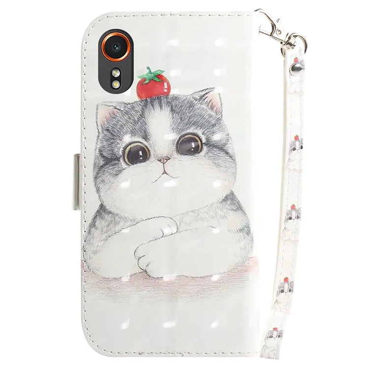 For Samsung Galaxy Xcover7 Wallet Case PU Leather Pattern Print Phone Cover with Strap