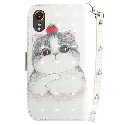 For Samsung Galaxy Xcover7 Wallet Case PU Leather Pattern Print Phone Cover with Strap