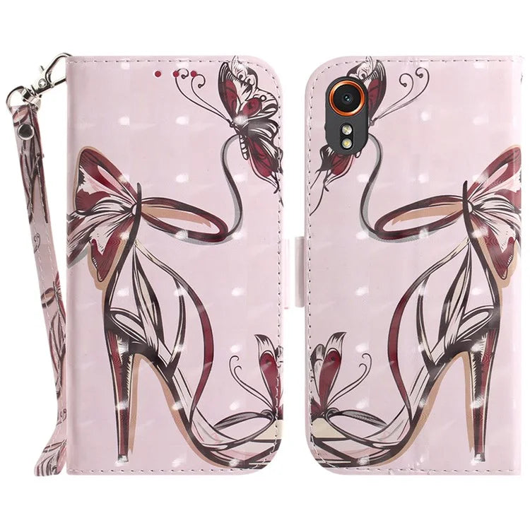 For Samsung Galaxy Xcover7 Wallet Case PU Leather Pattern Print Phone Cover with Strap