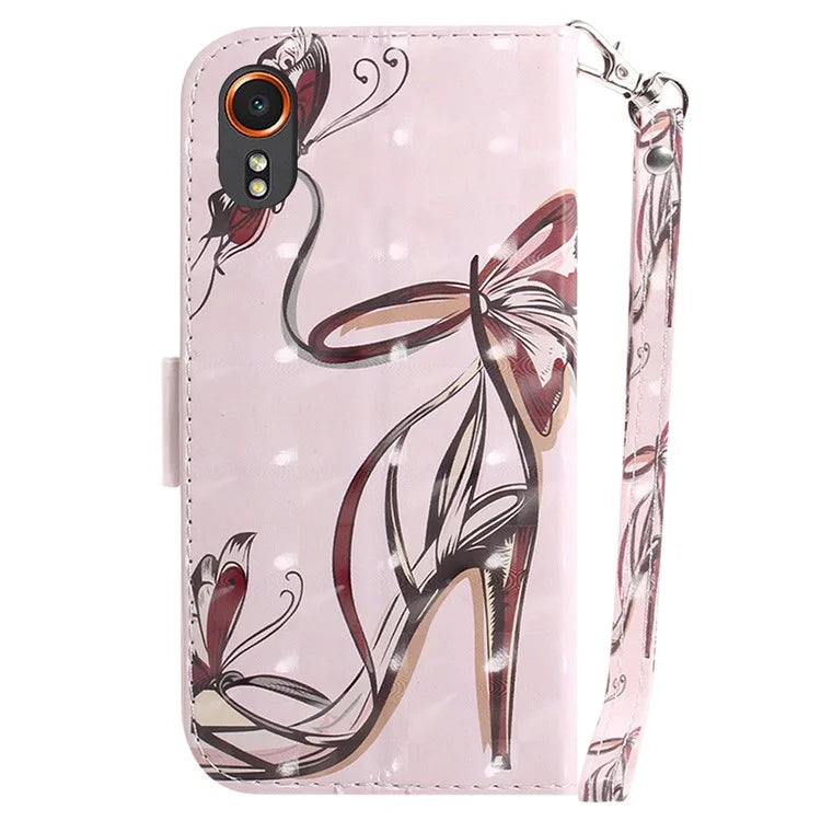 For Samsung Galaxy Xcover7 Wallet Case PU Leather Pattern Print Phone Cover with Strap