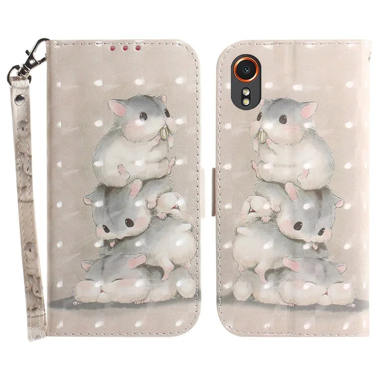For Samsung Galaxy Xcover7 Wallet Case PU Leather Pattern Print Phone Cover with Strap