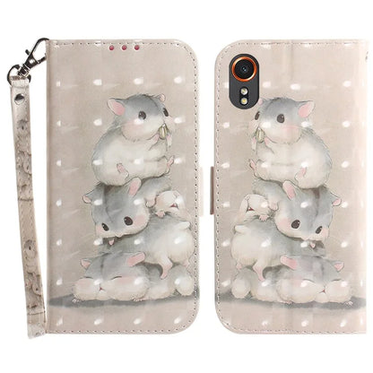 For Samsung Galaxy Xcover7 Wallet Case PU Leather Pattern Print Phone Cover with Strap