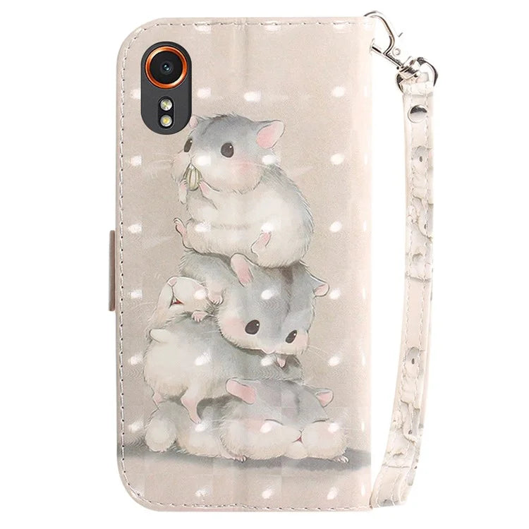 For Samsung Galaxy Xcover7 Wallet Case PU Leather Pattern Print Phone Cover with Strap