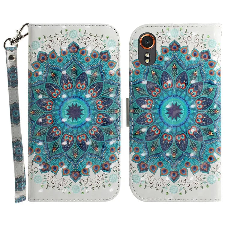For Samsung Galaxy Xcover7 Wallet Case PU Leather Pattern Print Phone Cover with Strap