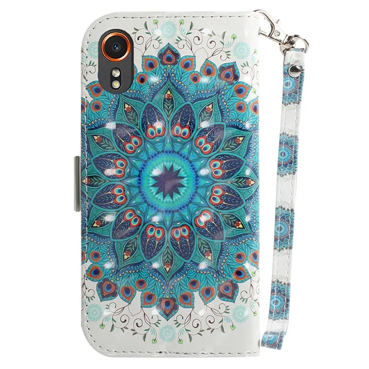 For Samsung Galaxy Xcover7 Wallet Case PU Leather Pattern Print Phone Cover with Strap