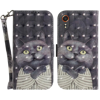 For Samsung Galaxy Xcover7 Wallet Case PU Leather Pattern Print Phone Cover with Strap