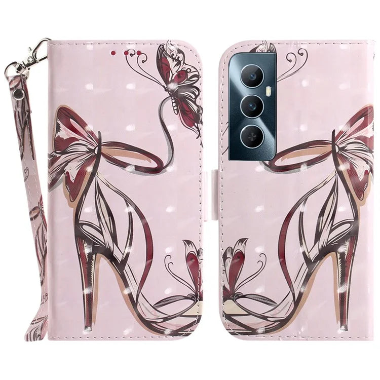 For Realme C65 4G Case with Hand Strap Pattern Printing Phone Leather Cover