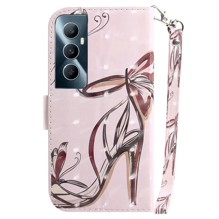 For Realme C65 4G Case with Hand Strap Pattern Printing Phone Leather Cover