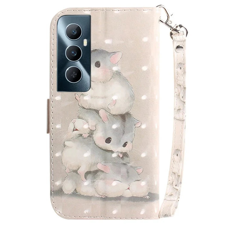 For Realme C65 4G Case with Hand Strap Pattern Printing Phone Leather Cover