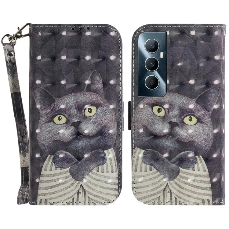 For Realme C65 4G Case with Hand Strap Pattern Printing Phone Leather Cover