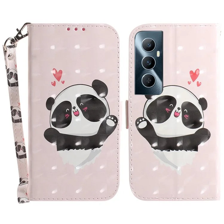 For Realme C65 4G Case with Hand Strap Pattern Printing Phone Leather Cover