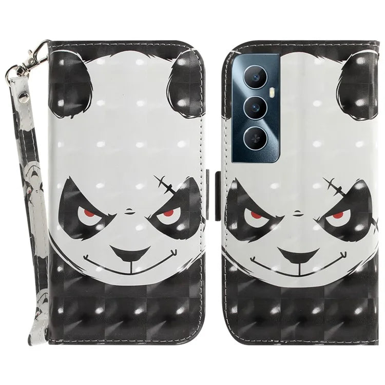 For Realme C65 4G Case with Hand Strap Pattern Printing Phone Leather Cover