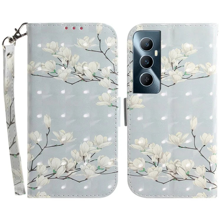For Realme C65 4G Case with Hand Strap Pattern Printing Phone Leather Cover
