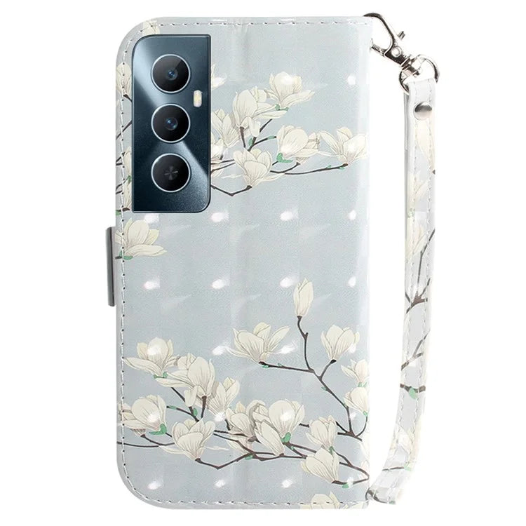 For Realme C65 4G Case with Hand Strap Pattern Printing Phone Leather Cover