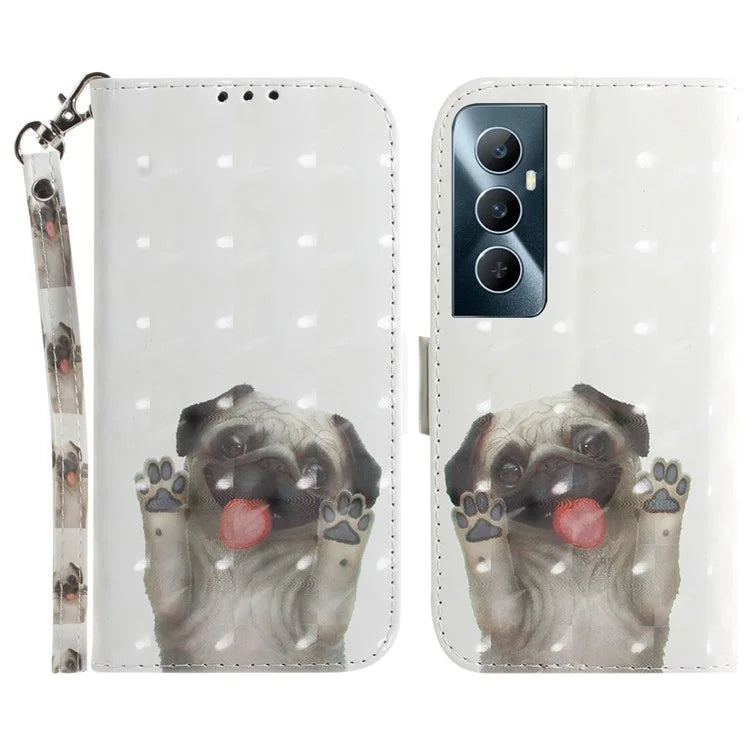 For Realme C65 4G Case with Hand Strap Pattern Printing Phone Leather Cover