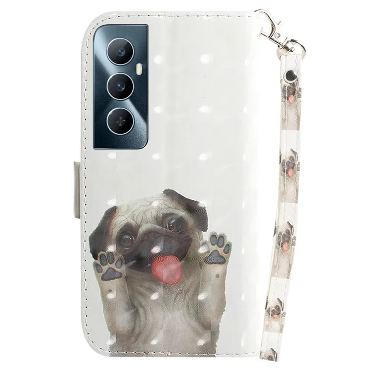 For Realme C65 4G Case with Hand Strap Pattern Printing Phone Leather Cover