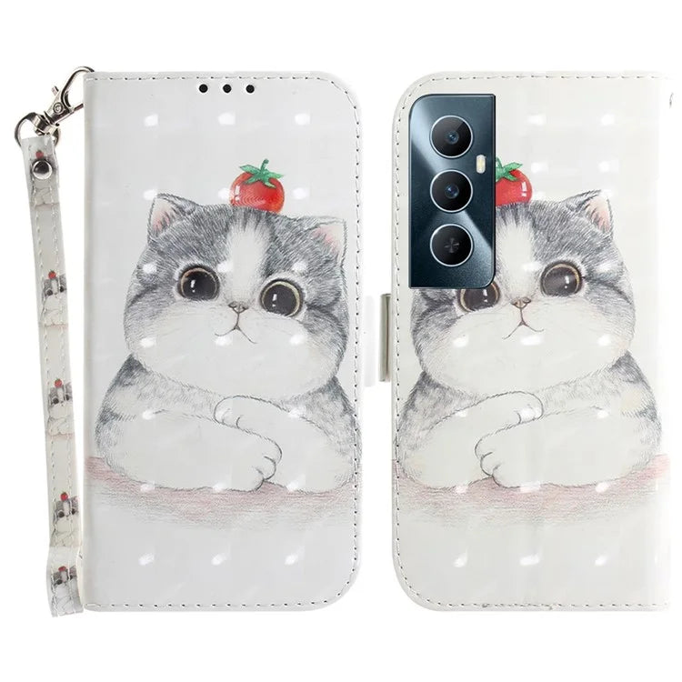 For Realme C65 4G Case with Hand Strap Pattern Printing Phone Leather Cover